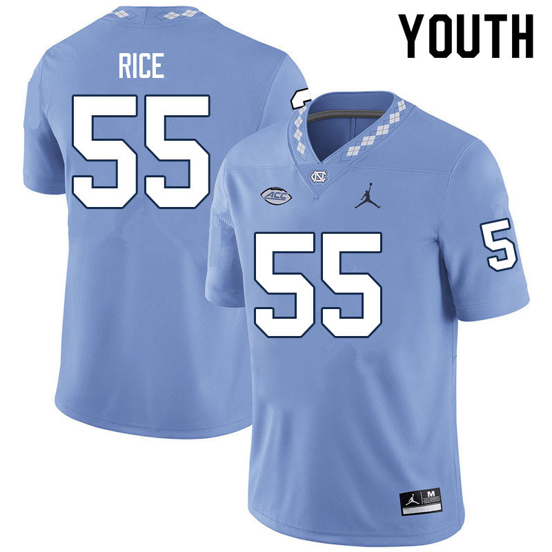 Youth #55 Zach Rice North Carolina Tar Heels College Football Jerseys Sale-Carolina Blue